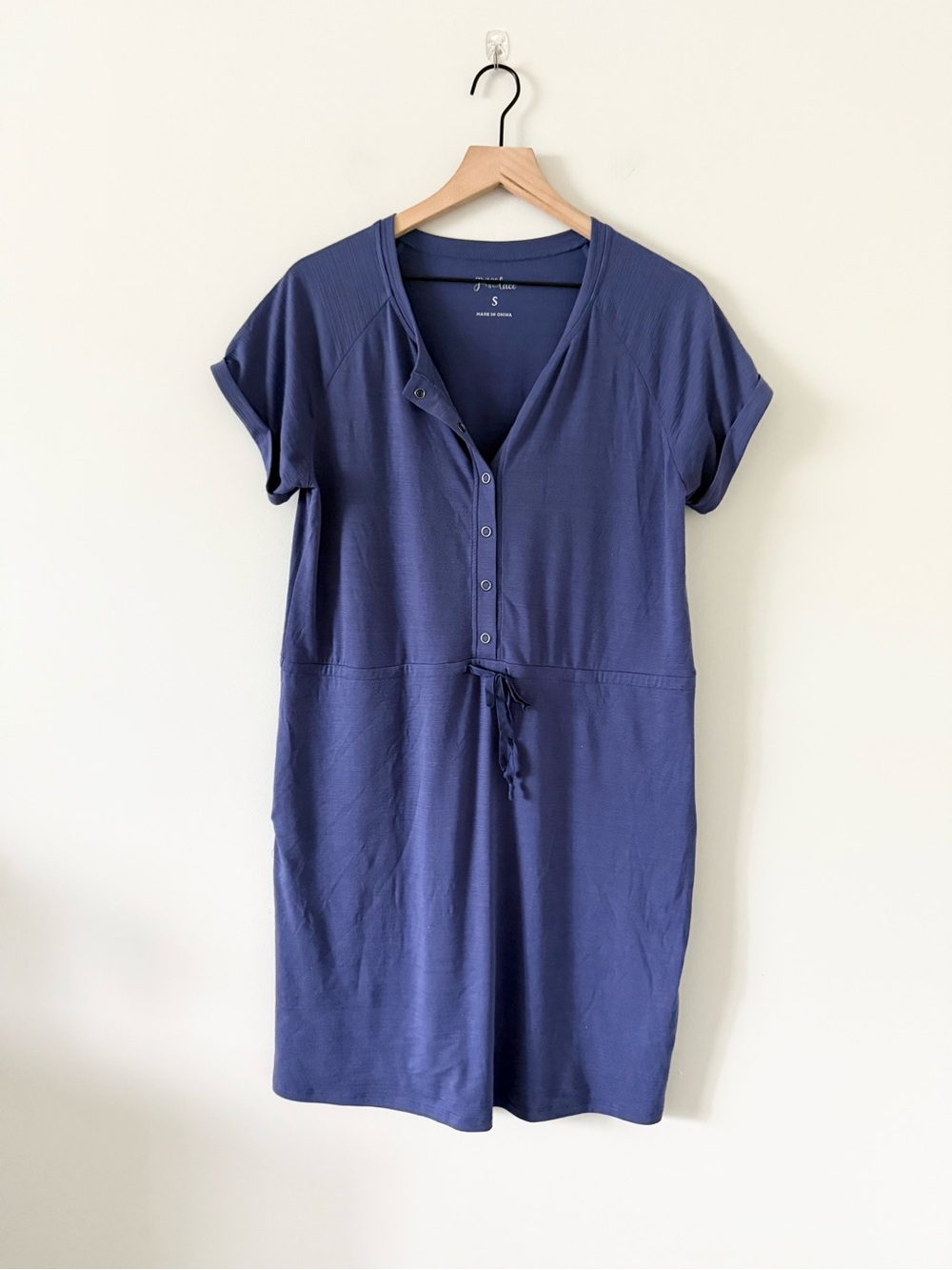 Grace & Lace Navy Half Button Drawstring Waist T Shirt Dress Size S